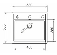 Technický nákres drezu s rozmermi