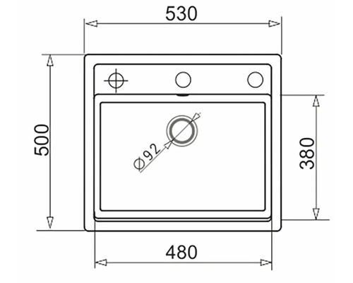 Technický nákres drezu s rozmermi