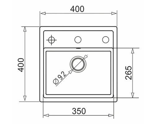Technický nákres drezu s rozmermi