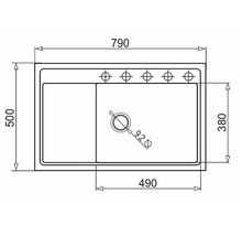 Technický nákres drezu s rozmermi