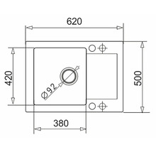 Technický nákres drezu s rozmermi