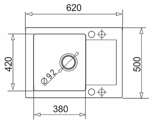 Technický nákres drezu s rozmermi