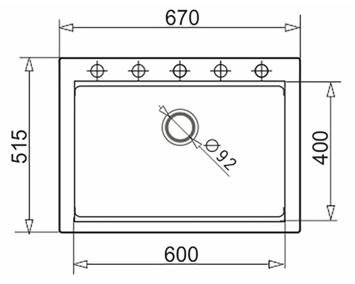 Technický nákres umývadla s rozmermi