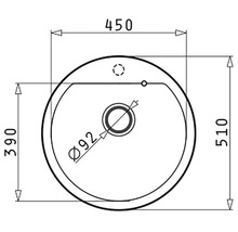 Technický nákres umývadla na dosku s rozmermi