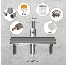 Dierovka s rôznymi komponentmi, ako je stropná pripojovacia krabica DCL, zásuvka, ventilačný ventil VMC a potrubia