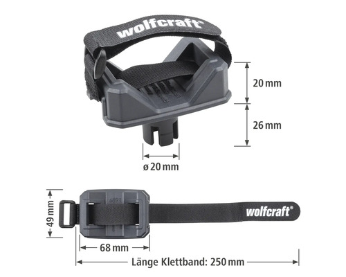 Wolfcraft držiak vŕtačky s suchým zipsom a rozmermi