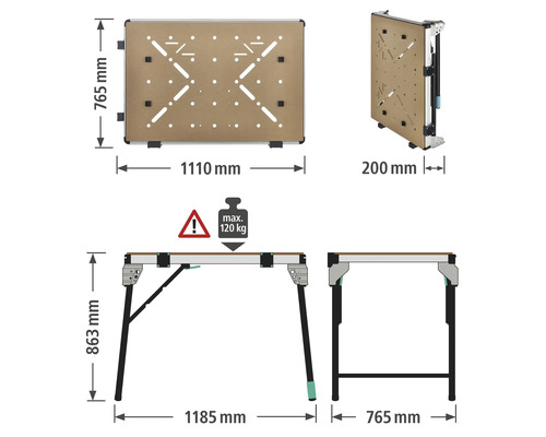 Technický nákres pracovného stola s rozmermi