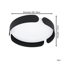 Stropné svietidlo má priemer 35 cm a výšku 7,5 cm.