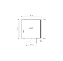 Pôdorys s rozmermi: šírka 258 cm, hĺbka 252 cm, vnútorná plocha 5,64 metra štvorcového