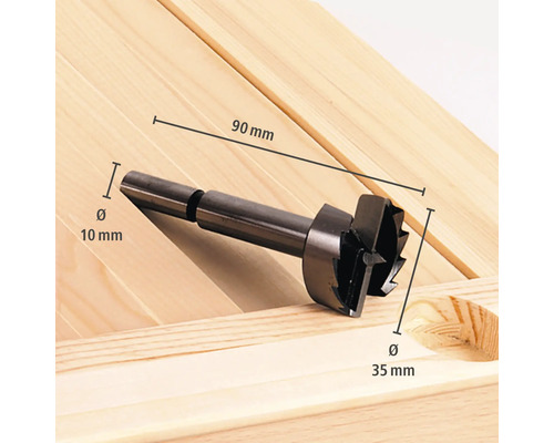 Sukovník na dreve s rozmermi: priemer 35 milimetrov, priemer stopky 10 milimetrov, celková dĺžka 90 milimetrov.