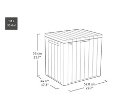 Obrázok úložného boxu s rozmermi 55 cm výška, 44 cm šírka a 57,8 cm dĺžka.