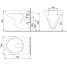 Technický nákres závesného WC s rozmermi
