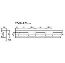 Technický nákres C-profilu s rozmermi 27x18x1,25 milimetrov