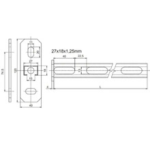 Technický výkres kovovej lišty s rozmermi