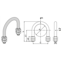 Technický nákres rúrkovej objímky so závitom a maticami na upevnenie rúrok.
