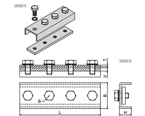 Technický nákres C-profilového spoja so skrutkami