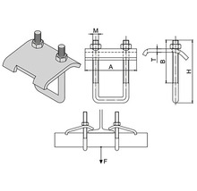 Technický nákres rúrkovej spony so skrutkami a maticami
