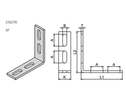 Technický nákres uholníka s rozmermi