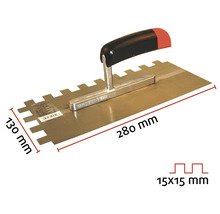 Zubová stierka s rozmermi 280 krát 130 milimetrov a zubami 15 krát 15 milimetrov.