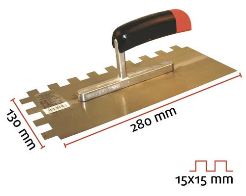 Zubová stierka s rozmermi 280 krát 130 milimetrov a zubami 15 krát 15 milimetrov.