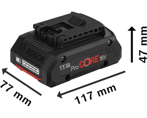 Batéria Bosch ProCore 18V 4.0 Ah s rozmermi 77 mm x 117 mm x 47 mm