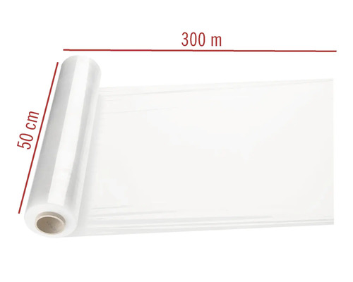 Rola transparentnej stretch fólie, šírka 50 centimetrov a dĺžka 300 metrov, na zabezpečenie nákladu.