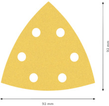 Trojuholníkový brúsny papier so 6 otvormi, 93 milimetrov