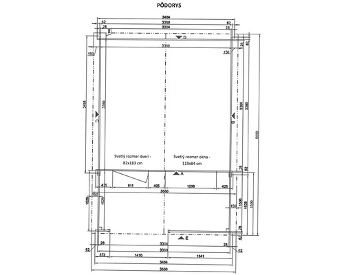 Pôdorys s rozmermi budovy