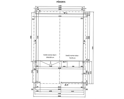 Pôdorys s rozmermi budovy