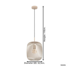 Závesná lampa s dreveným rebrovaním, priemer 32,5 cm, výška 110 cm