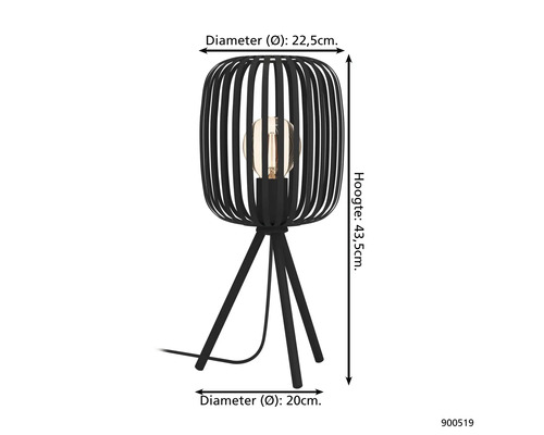 Čierna stolná lampa s rozmermi 43,5 cm výška a 22,5 cm priemer