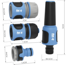 Súprava prípojok záhradnej hadice s hadicovou spojkou, stopkou vody a striekacou dýzou od spoločnosti for-q