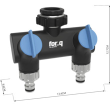 Rozdeľovač vody for_q s rozmermi 13,4 x 8,6 x 12,7 cm