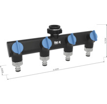 Rozdeľovač vody so štyrmi výstupmi a logom for.q