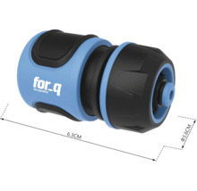 Záhradná hadicová spojka s rozmermi 6,3 cm dĺžky a 3,6 cm priemeru