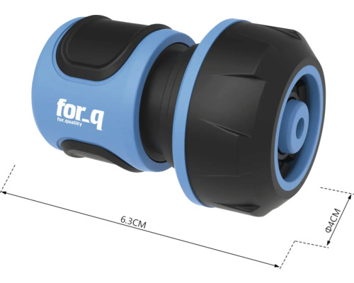 Záhradná hadicová spojka s dĺžkou 6,3 centimetra a priemerom 4 centimetre