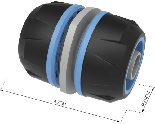 Spojka záhradnej hadice s rozmermi 4,7 cm dĺžka a 3,9 cm priemer