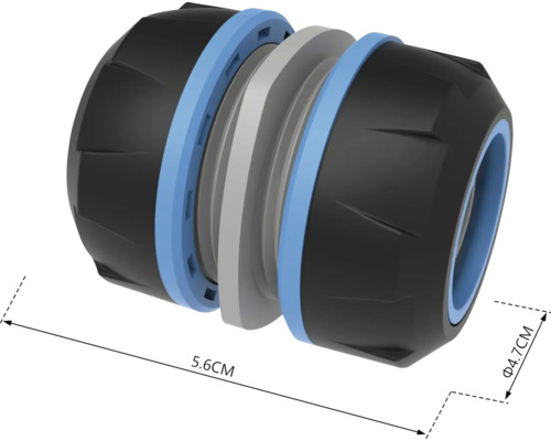 Rúrková spojka s rozmermi 5,6 cm na dĺžku a 4,7 cm v priemere