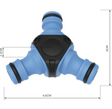 Záhradná hadicová spojka Y-kus s rozmermi 6 x 6,6 x 2,2 cm