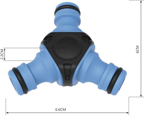 Záhradná hadicová spojka Y-kus s rozmermi 6 x 6,6 x 2,2 cm