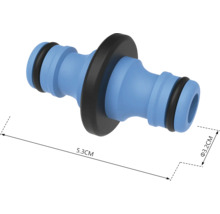 Spojka záhradnej hadice s rozmermi 5,3 cm dĺžky a 3,2 cm v priemere
