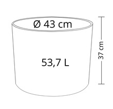 Nákres kvetináča s priemerom 43 centimetrov a výškou 37 centimetrov, objem 53,7 litra