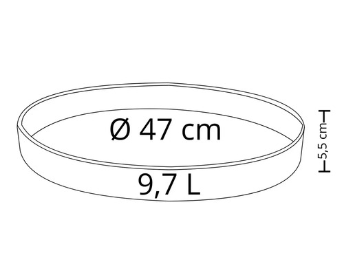 Podmiska na kvetináč s priemerom 47 centimetrov a objemom 9,7 litra