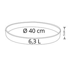 Kvetináč s priemerom 40 centimetrov a objemom 6,3 litra.