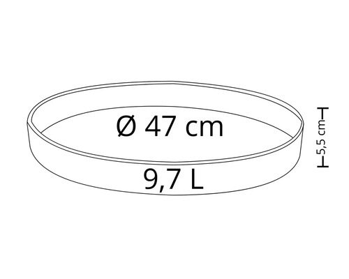 Okrúhla kvetinová misa s priemerom 47 cm a objemom 9,7 litra.