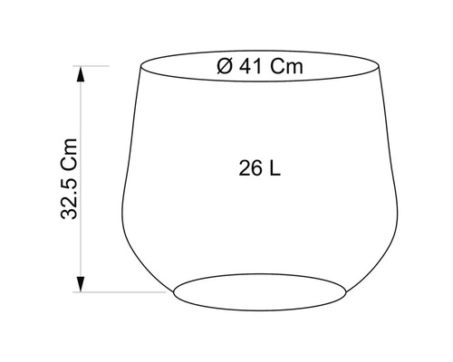 Nákres kvetináča s rozmermi 32,5 cm výška, 41 cm priemer a objem 26 litrov.