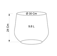 Nákres kvetináča s rozmermi 30 cm v priemere, 24 cm na výšku a objeme 9,8 litra
