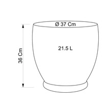 Nákres kvetináča s rozmermi priemer 37 centimetrov, výška 36 centimetrov a objem 21,5 litra.