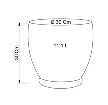 Technický nákres kvetináča s rozmermi 30 cm priemer a 30 cm výška, objem 11,1 litra