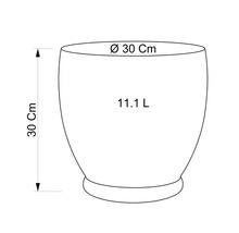 Nákres kvetináča s rozmermi 30 cm výška, 30 cm priemer a 11,1 litra objem